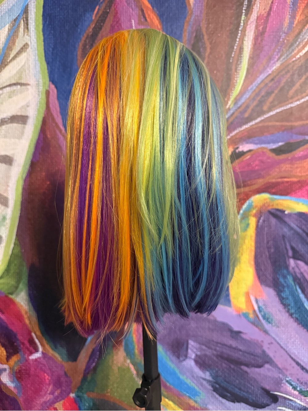 Vibrant Rainbow Synthetic Wig - Multicolor